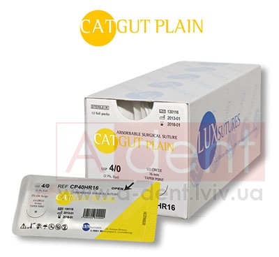 ������ PLAIN ������ ������� CATGUT PLAIN 5/0 75 cm ivory, reverse cutting 3/8 circle 16 mm (LUXSUTURES A.G.), CP50DS16, absorbable surgical suture, USP 5/0 (1.5 Ph. Eur) 75 cm ivory, 3/8 circle 16 mm reverse cutting DS16 - 130.00 ���
