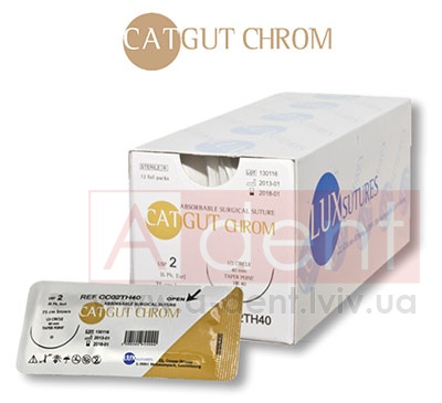 ������ CHROM ������ ������� CATGUT CHROM 5/0 75 cm brown, taper point 1/2 circle 20 mm (LUXSUTURES A.G.), CC50HR20, absorbable surgical suture, USP 5/0 (1.5 Ph. Eur) 75 cm brown, 1/2 circle 20 mm taper point HR20 - 130.00 ���