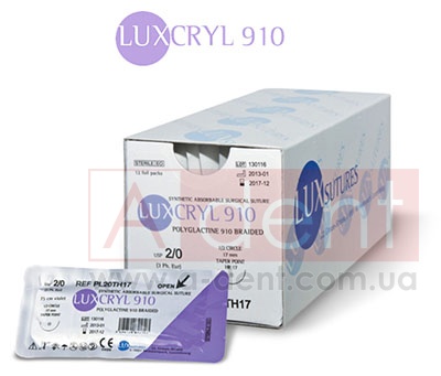 �������� 910 ������ ������� LUXCRYL 910 3/0 75 cm violet, reverse cutting 3/8 circle 16 mm (LUXSUTURES A.G.), PL30DS16,synthetic absorbable surgical suture, polyglactine 910 braided, USP 3/0 (2 Ph. Eur) 75 cm violet, 3/8 circle 16 mm reverse cutting DS16 - 173.68 ���