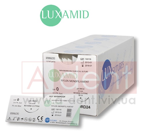 ������� ������ ������� LUXAMID 7/0 75 cm black, reverse cutting 3/8 circle 12 mm (LUXSUTURES A.G.), NY70DS12, nonabsorbable surgical suture, nylon black, USP 7/0 (0.5 Ph. Eur) 75 cm black, 3/8 circle 12 mm reverse cutting DS12 - 195.00 ���