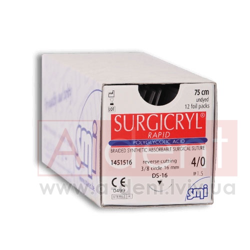 ���������� RAPID ������ �������� SURGICRYL RAPID 5/0 75 cm undyed, round bodied taper point 1/2 circle 17 mm (SMI A.G.), � 14100117, polyglycolic acid, braided synthetic absorbable suture, USP 5/0 (1 Ph. Eur) 75 cm undyed, 1/2 circle 17mm HR-17 - 216.84 ���