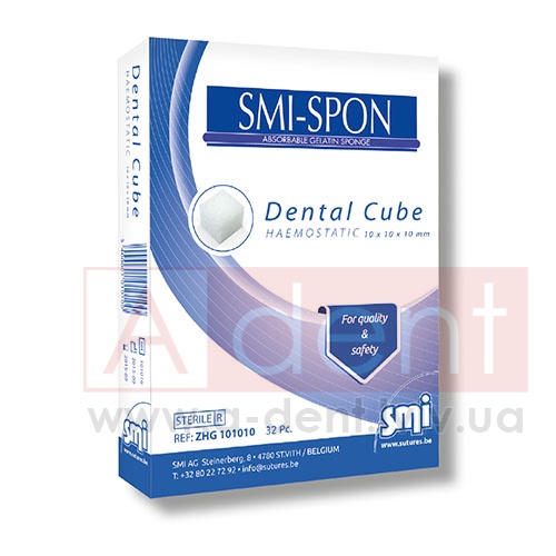 ������������ ����� SMI-SPON Dental Cube HAEMOSTATIC 10 x 10 x 10 mm (SMI A.G.), � ZHG101010, Absorbable Haemostatic Gelatin Sponge, ���� 4 ��������� �� 8 ����, 32�� - 1664.00 ���